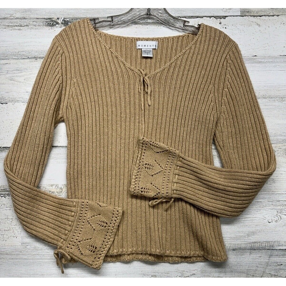 Vintage Moments Womens Sm Sweater Bell Trumpet Sleeve Ribbed Fitted‎ Crochet Y2K
